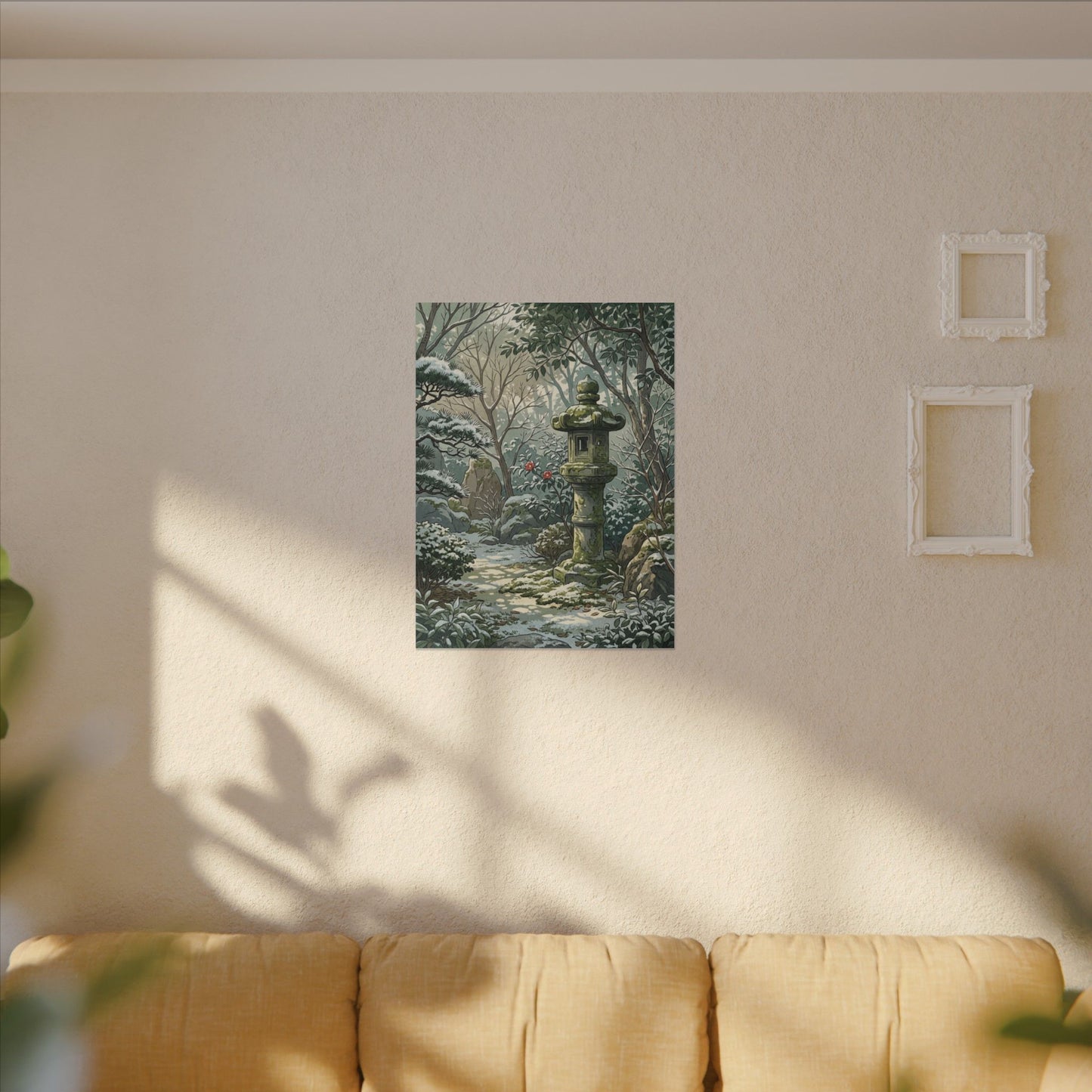 Stone Lantern Winter Canvas Art | Japandi Warm Design