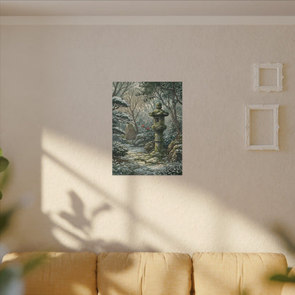 Stone Lantern Winter Canvas Art | Japandi Warm Design