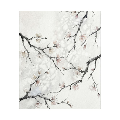 Cherry Blossom Canvas Art | Winter Japandi Watercolor Art