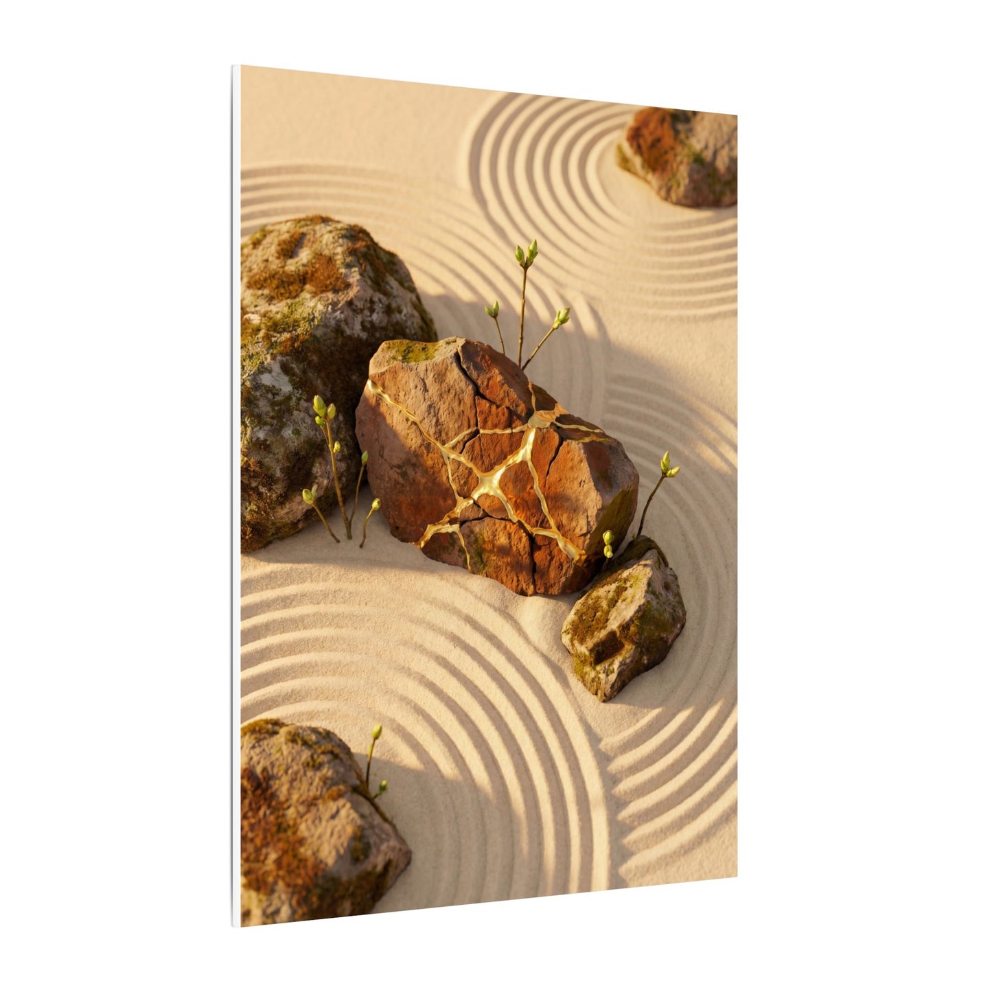 Kanso Rock Garden Canvas Art - Kintsugi Crackle Gold