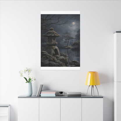 Stone Lantern Canvas Art | Winter Japandi Japanese Pattern Art