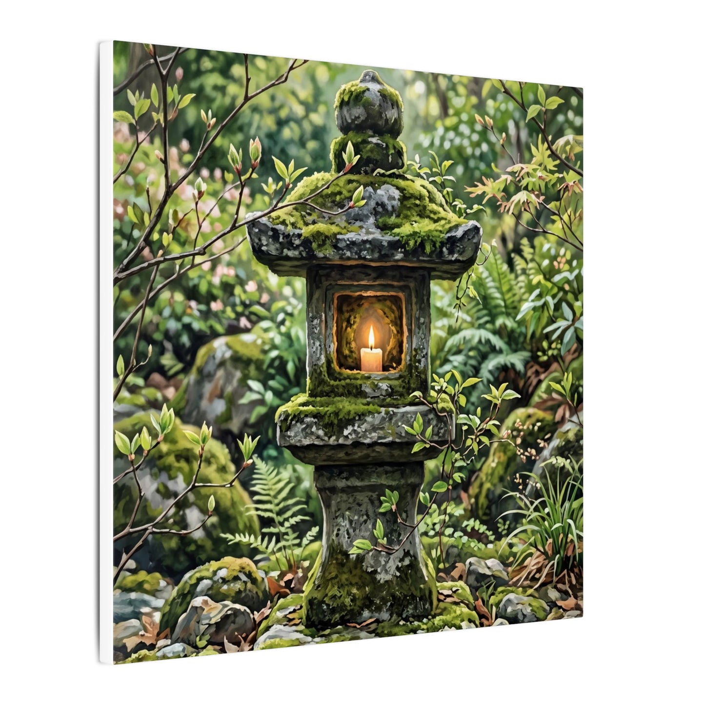 Neutral Stone Lantern Canvas Art - Japanese Pattern Japandi