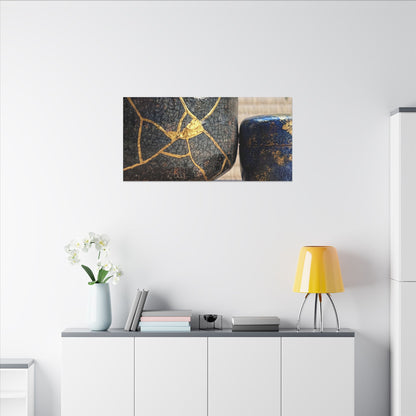 Tea Ceremony Crackle Gold Canvas Art | Philosophical Kintsugi Art