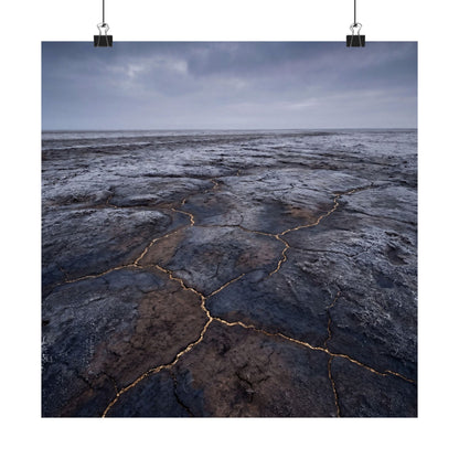 Cracked Earth Dark Texture Wall Art Print | Bold Dark Japandi Art