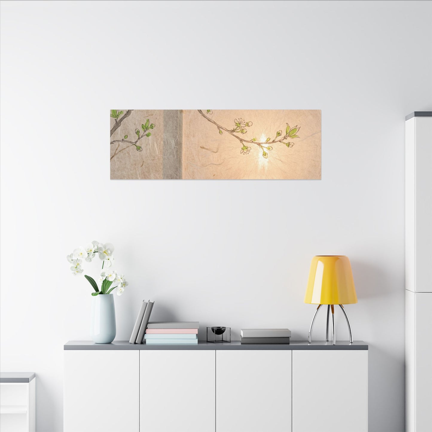 Warm Shoji Screen Canvas Art - Minimal Line Japandi