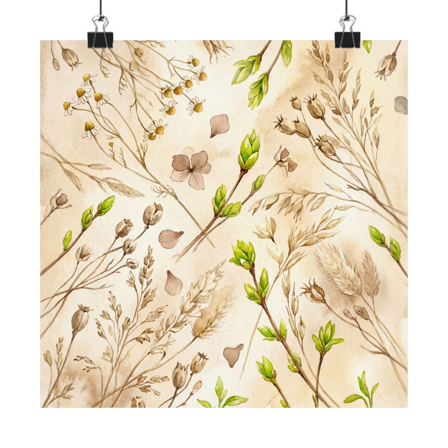 Spring Dried Flowers Watercolor Wall Art Print | Elegant Decor