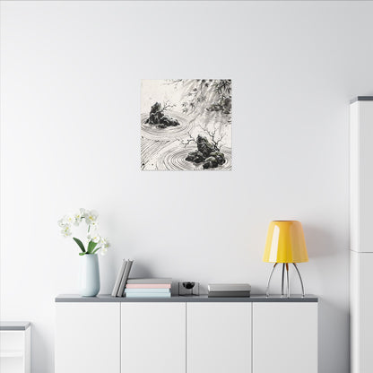 Rock Garden Canvas Art | Winter Zen Sumi E Art