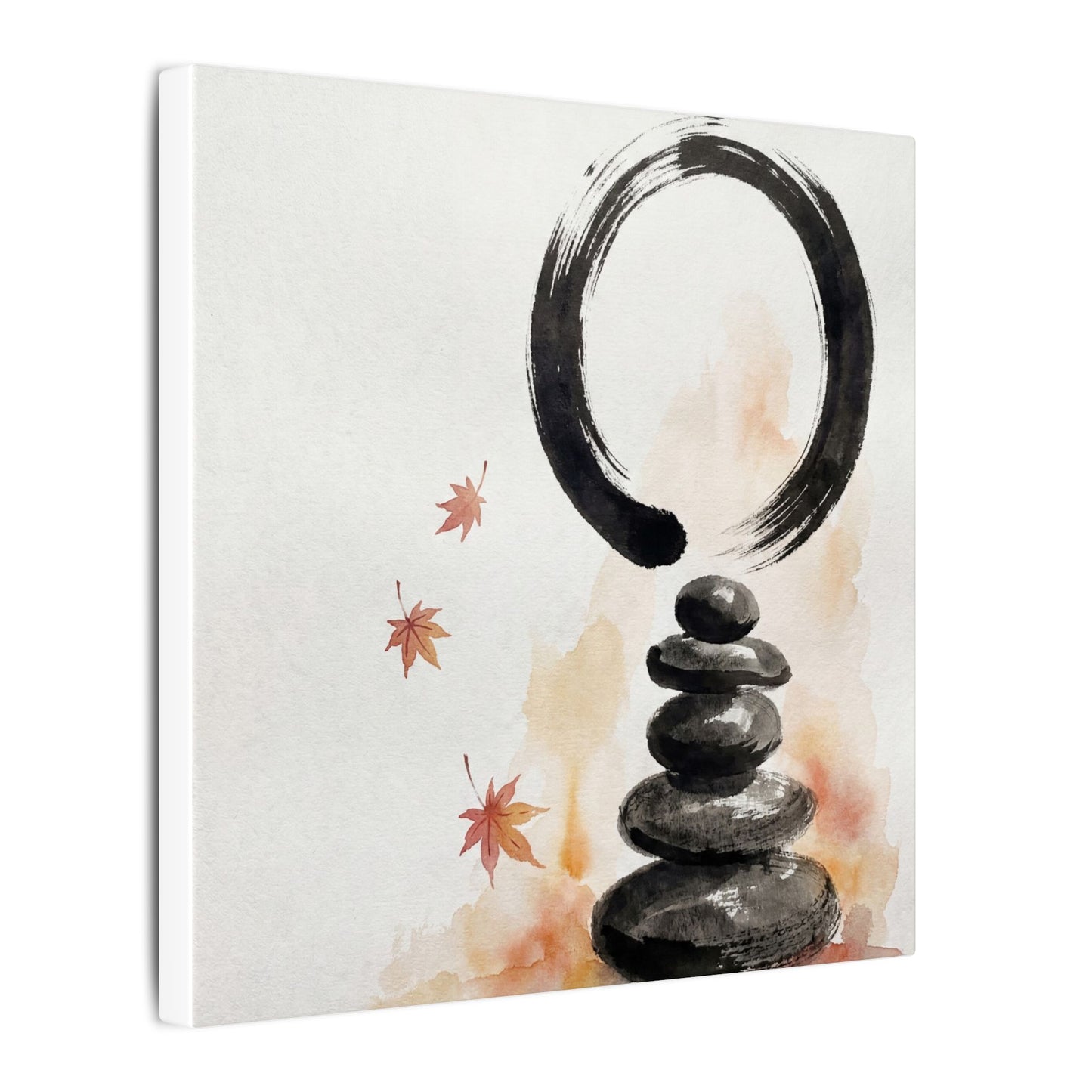 River Stones Canvas Art | Autumn Zen Enso Art