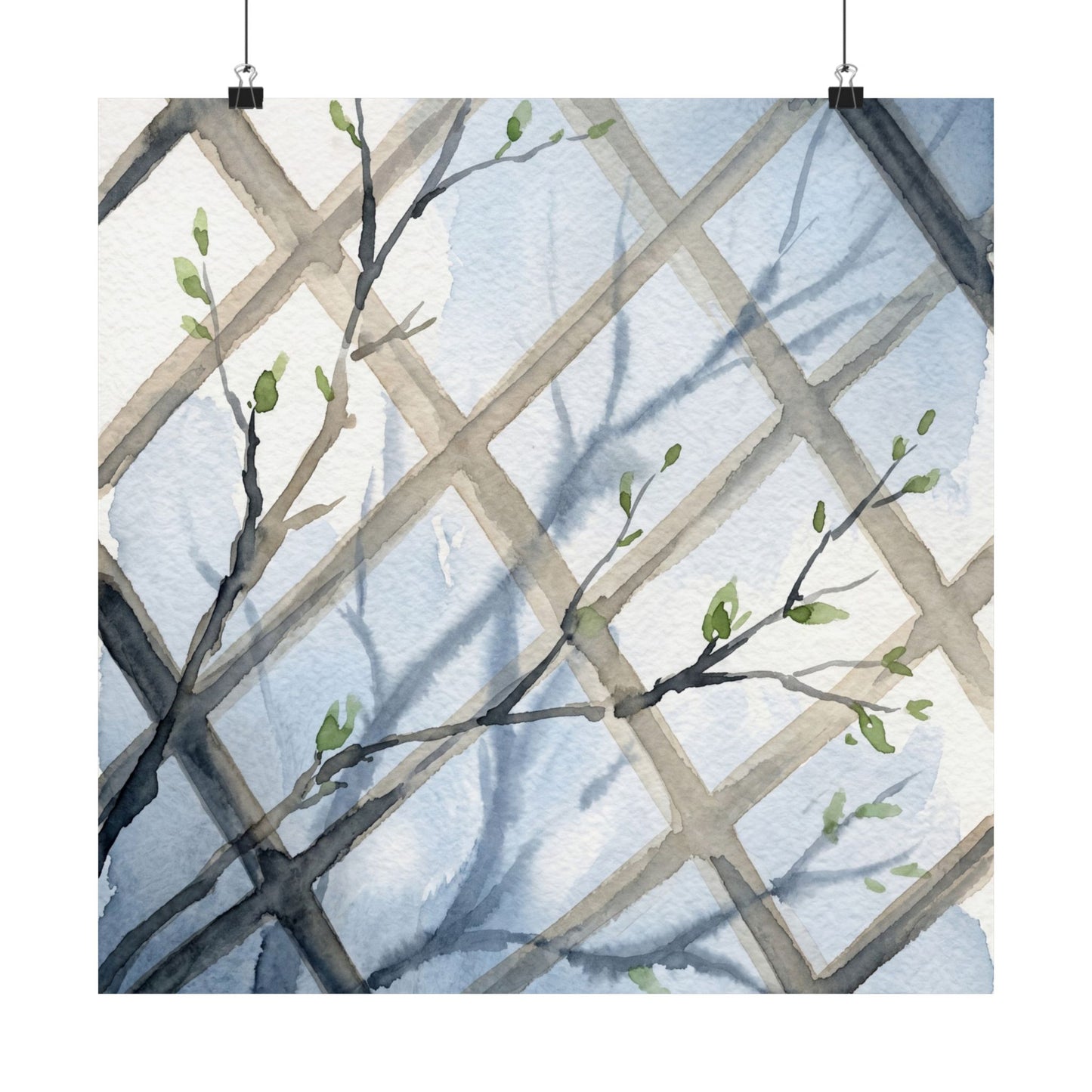Japandi Shoji Screen in Moonlight | Watercolor Wall Art Print