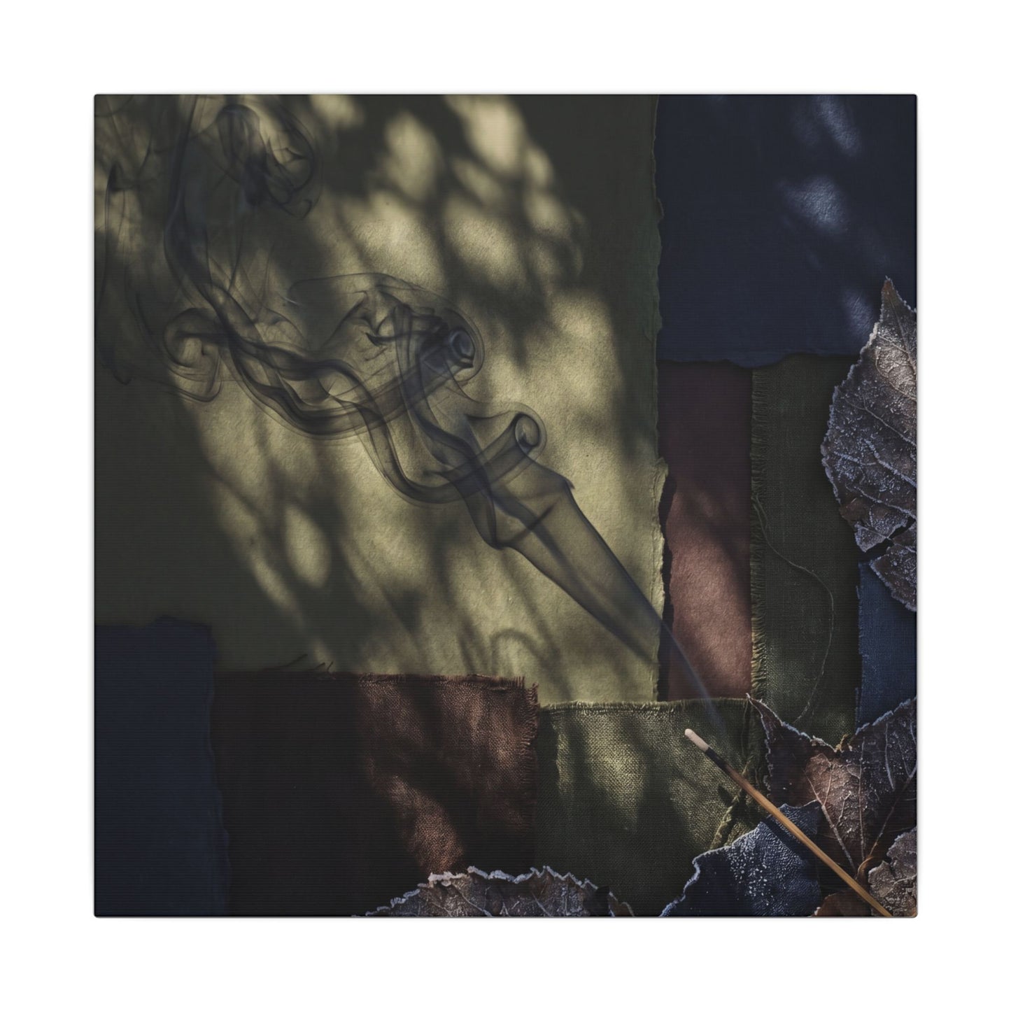 Ma Incense Smoke Canvas Art - Dark Japandi Dark Texture