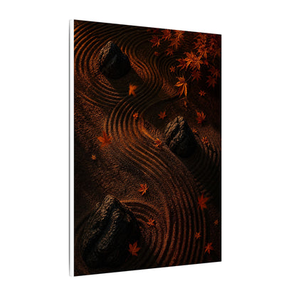 Dark Japandi Rock Garden in Golden Hour | Charcoal Ink Canvas Art