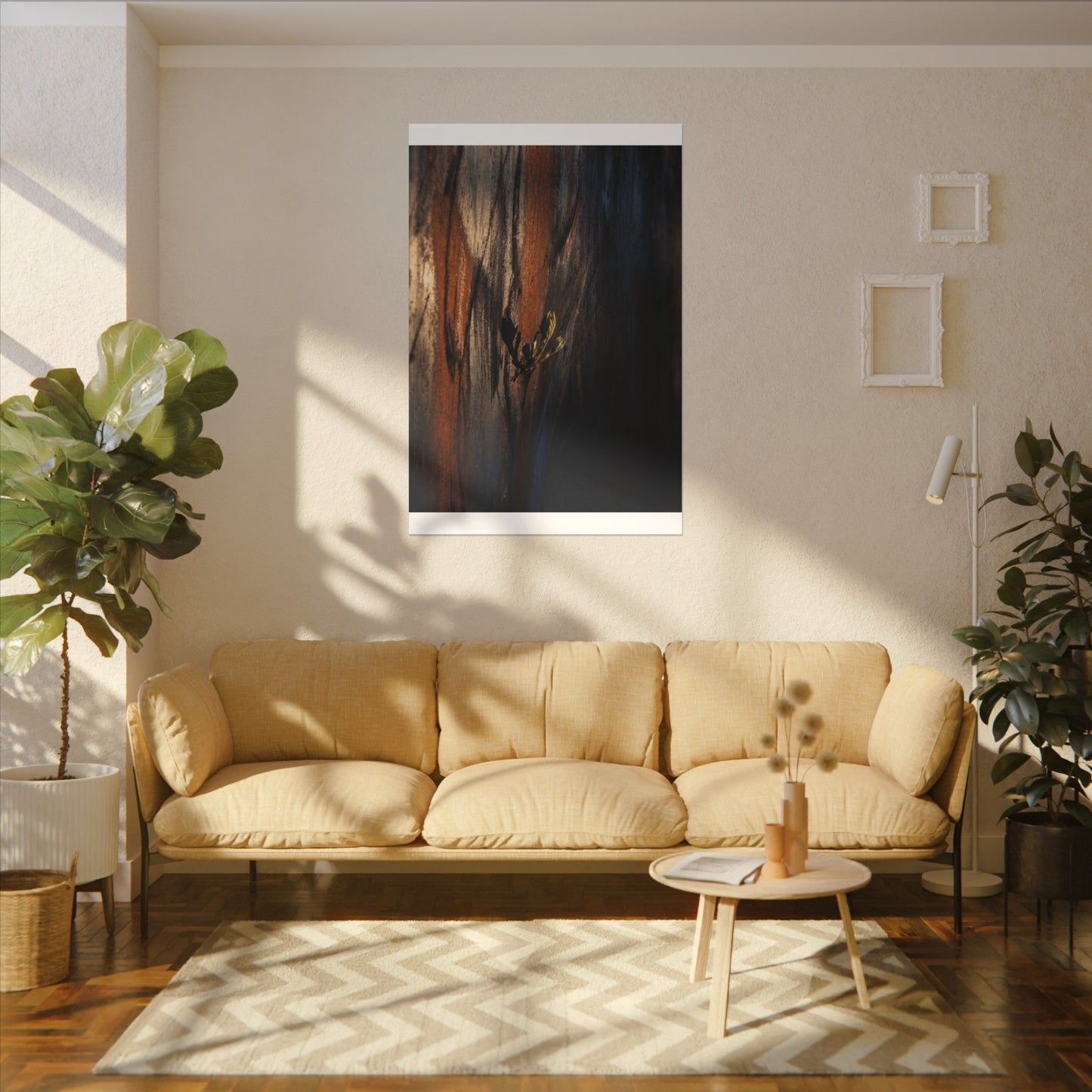 Rust Patina Charcoal Ink Canvas Art | Moody Dark Japandi Art