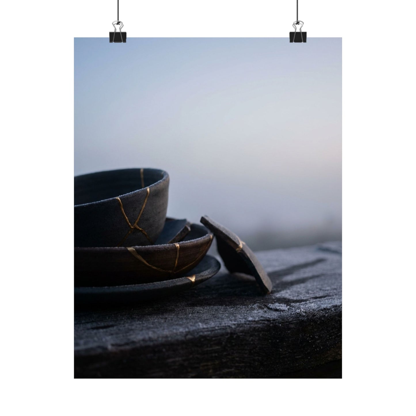 Seijaku Broken Pottery Wall Art Print - Dark Japandi Moody Minimal