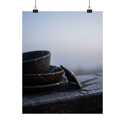 Seijaku Broken Pottery Wall Art Print - Dark Japandi Moody Minimal