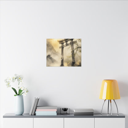 Spring Torii Gate Sumi E Canvas Art | Tranquil Decor