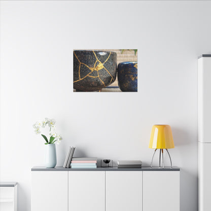 Tea Ceremony Crackle Gold Canvas Art | Philosophical Kintsugi Art