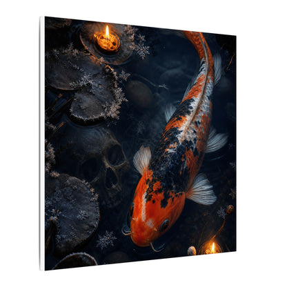 Koi Pond Canvas Art | Winter Dark Japandi Shadow Zen Art