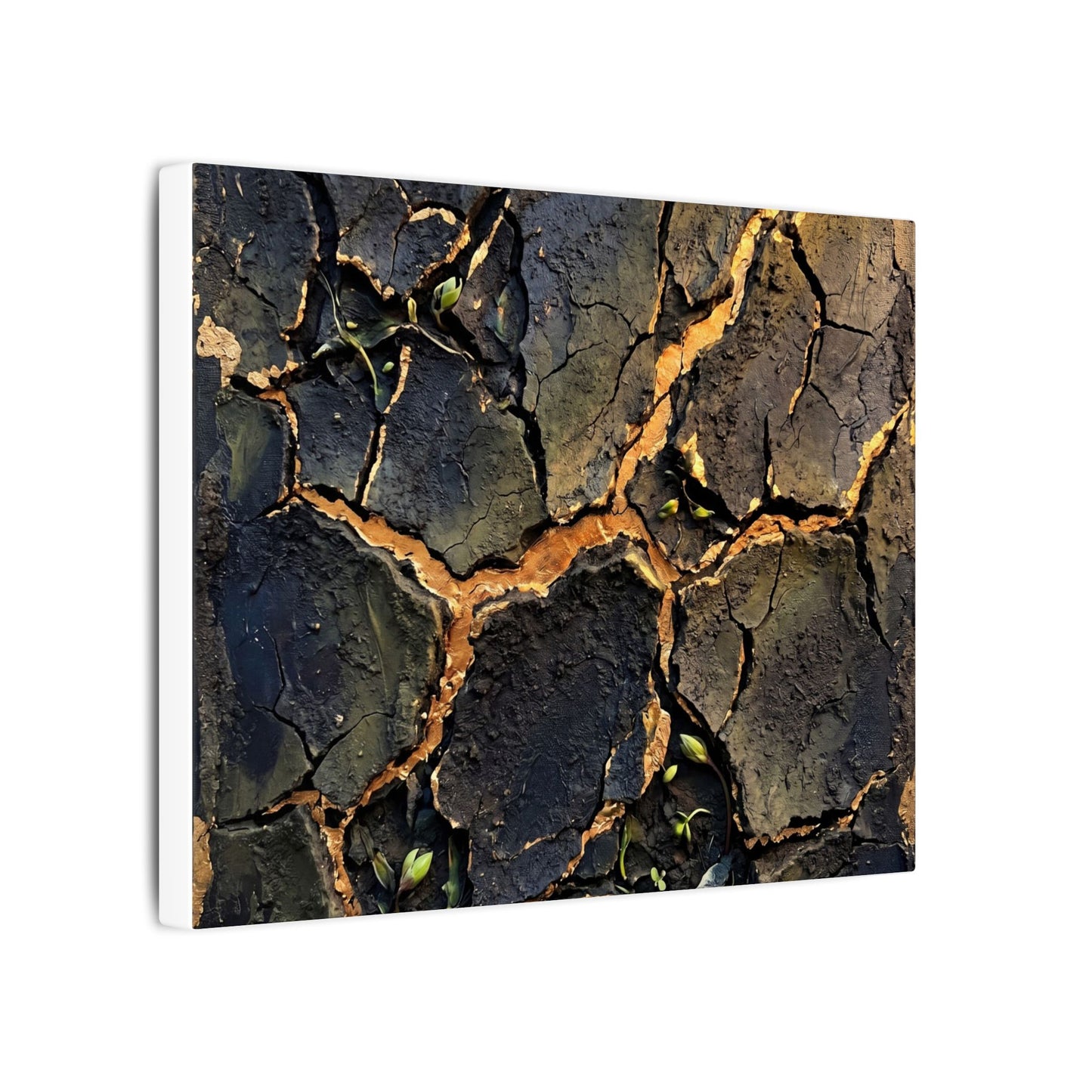 Cracked Earth Spring Canvas Art | Dark Japandi Atmospheric Design