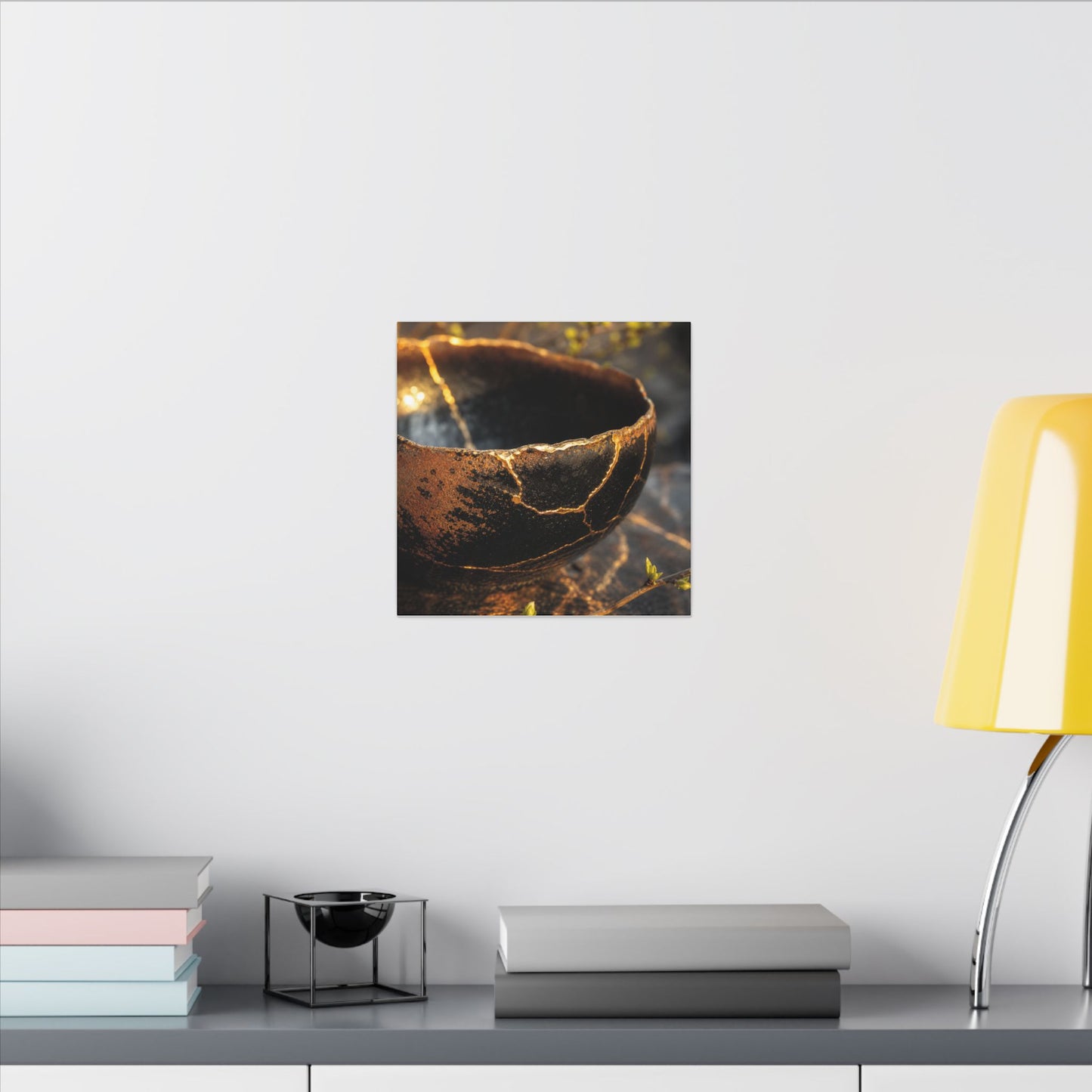 Kintsugi Ceramic Bowl in Golden Hour | Gold Vein Canvas Art