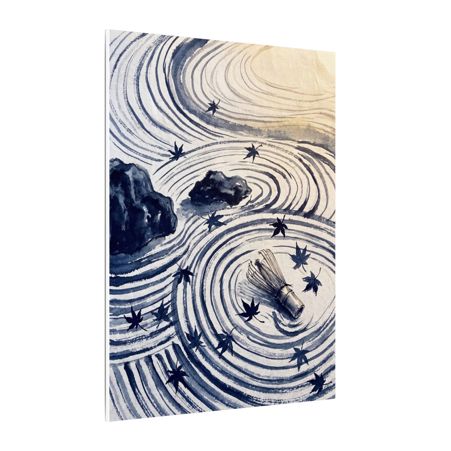 Zen Rock Garden in Golden Hour | Sumi E Canvas Art