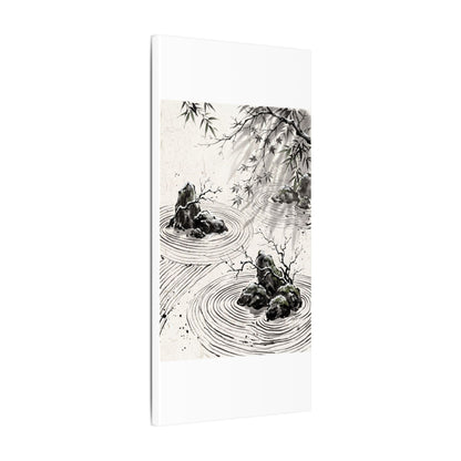 Rock Garden Canvas Art | Winter Zen Sumi E Art