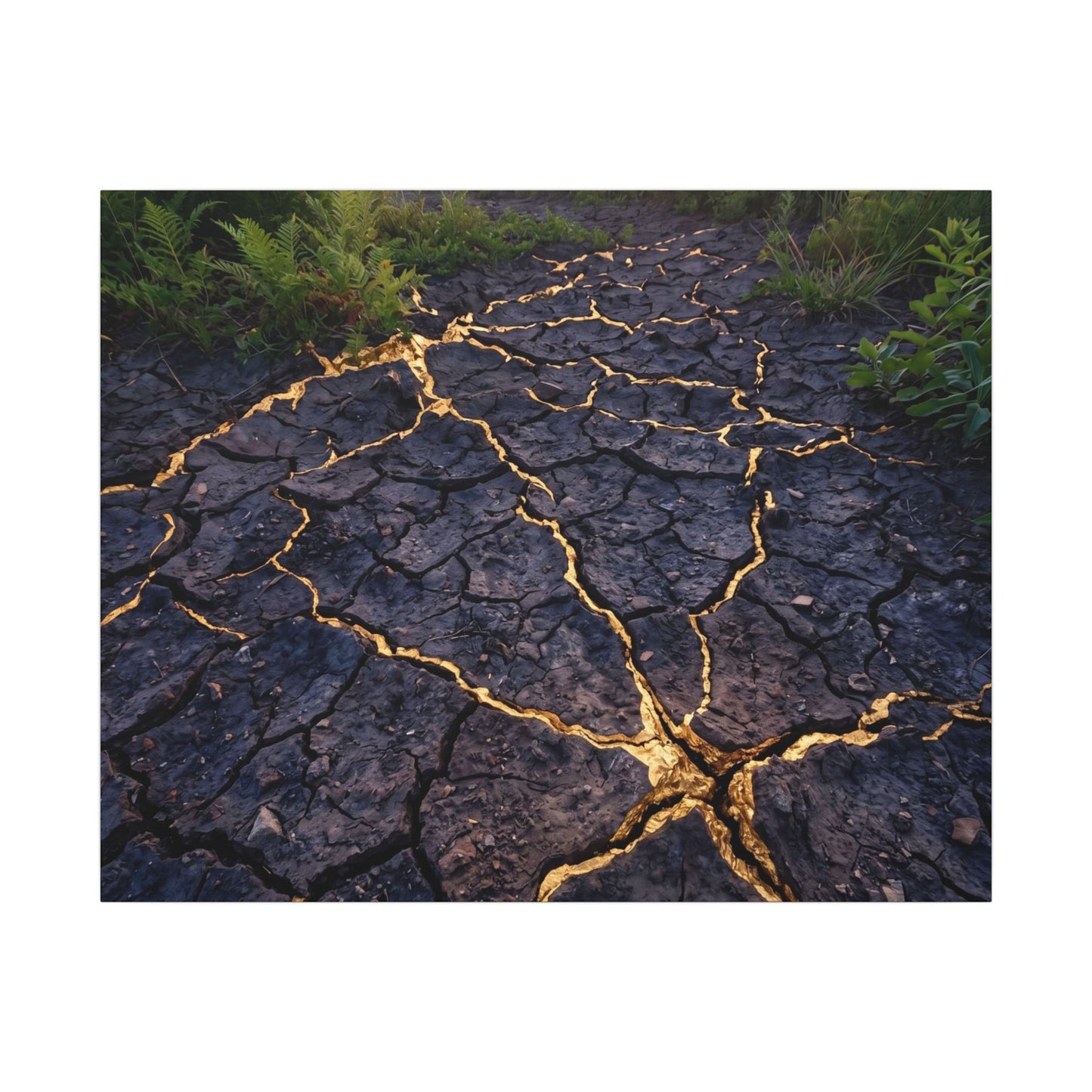 Cracked Earth Canvas Art | Summer Kintsugi Crackle Gold Art
