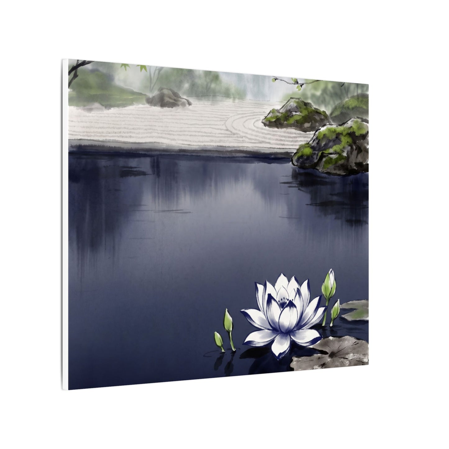 Lotus Flower Karesansui Canvas Art | Tranquil Zen Art