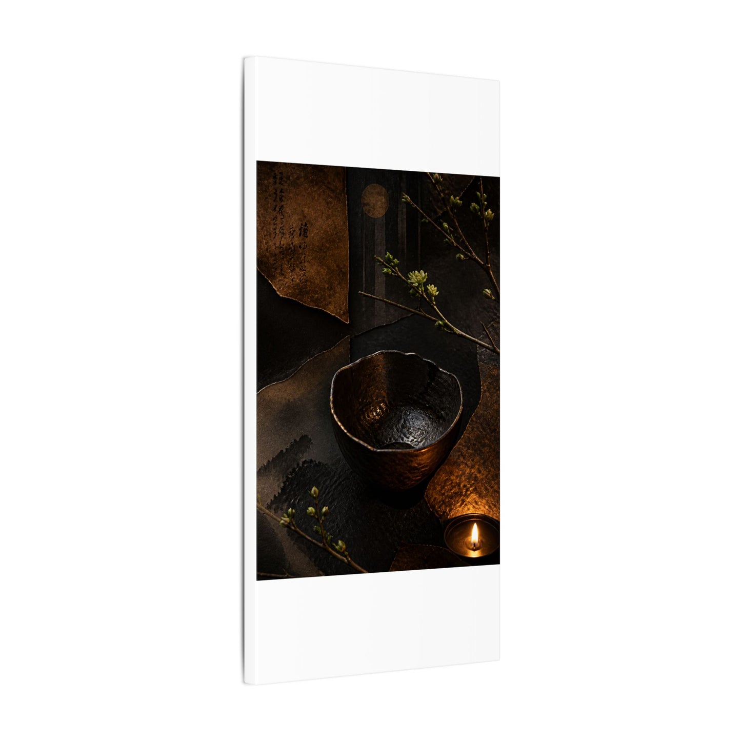 Atmospheric Ceramic Bowl Canvas Art - Shadow Zen Dark Japandi