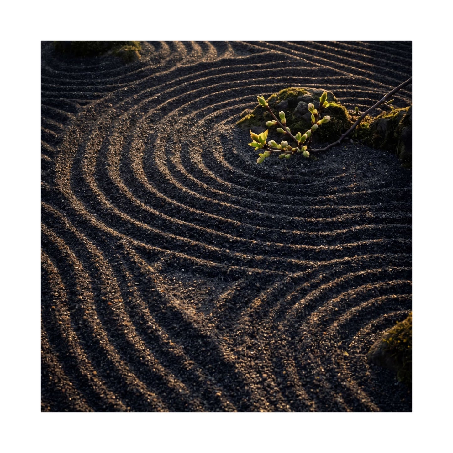 Rock Garden Shadow Zen Wall Art Print | Atmospheric Dark Japandi Art