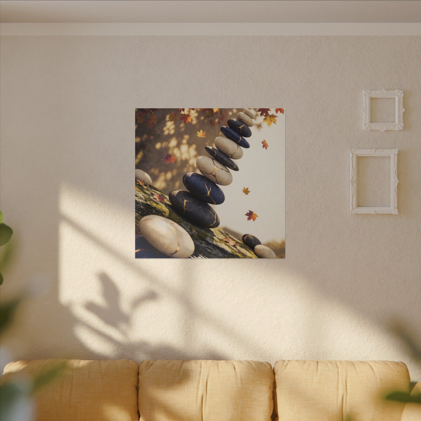 Ma River Stones Canvas Art - Kintsugi Gold Vein