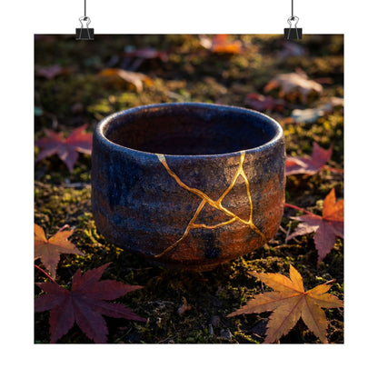 Moonlit Garden Wall Art Print | Autumn Kintsugi Gold Repair Art Art Print