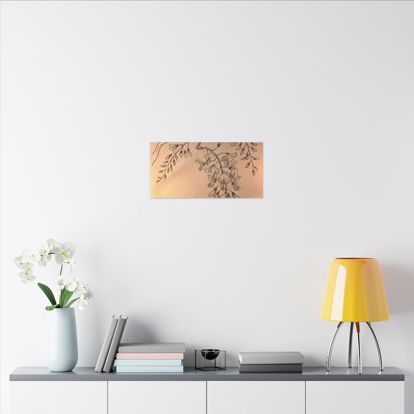Japandi Wisteria in Candlelight | Minimal Line Canvas Art