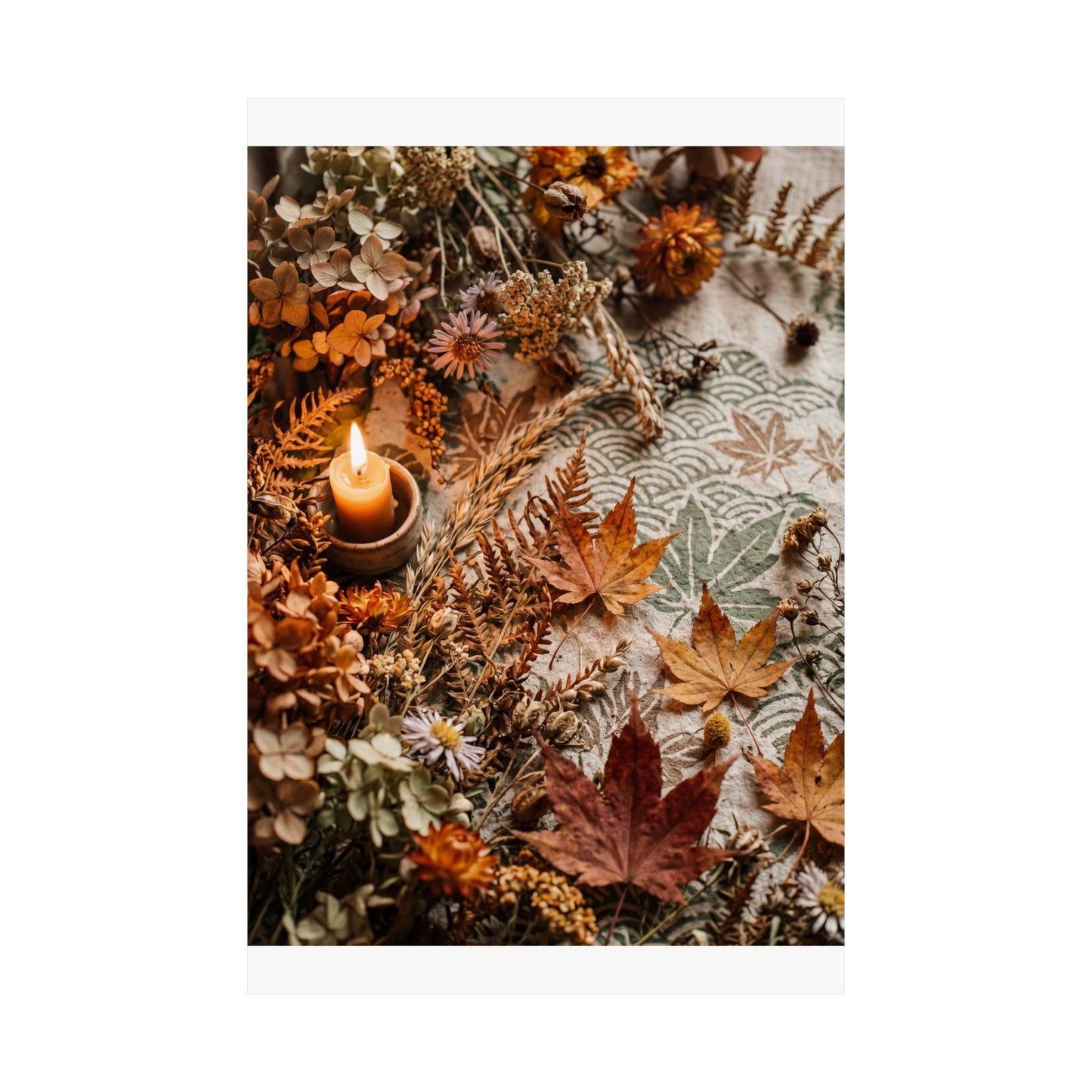 Neutral Dried Flowers Wall Art Print - Japanese Pattern Japandi