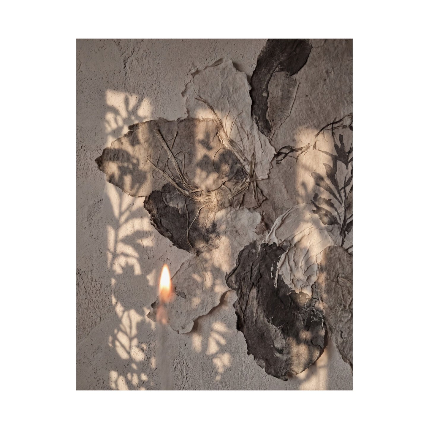 Japandi Shadow Play in Candlelight | Texture Wall Art Print