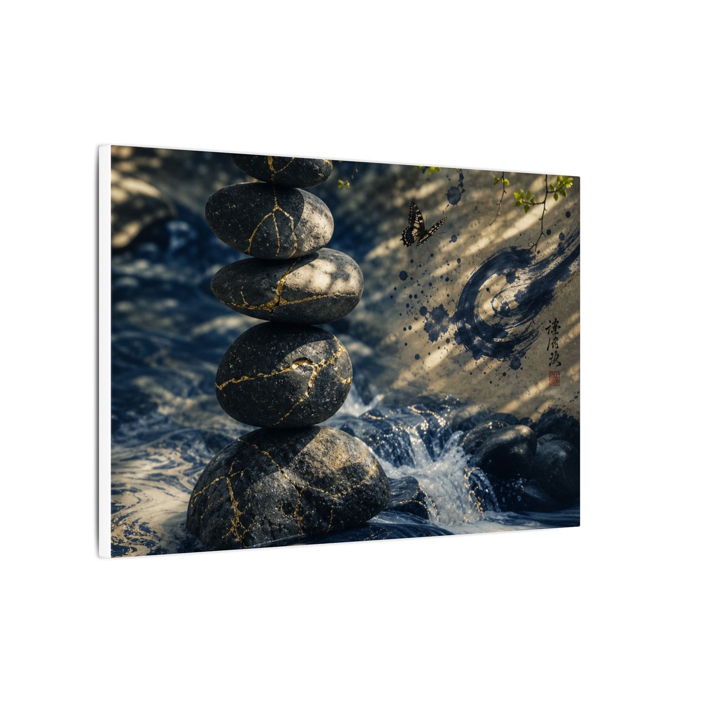 Kintsugi River Stones in Dappled | Broken Beauty Canvas Art