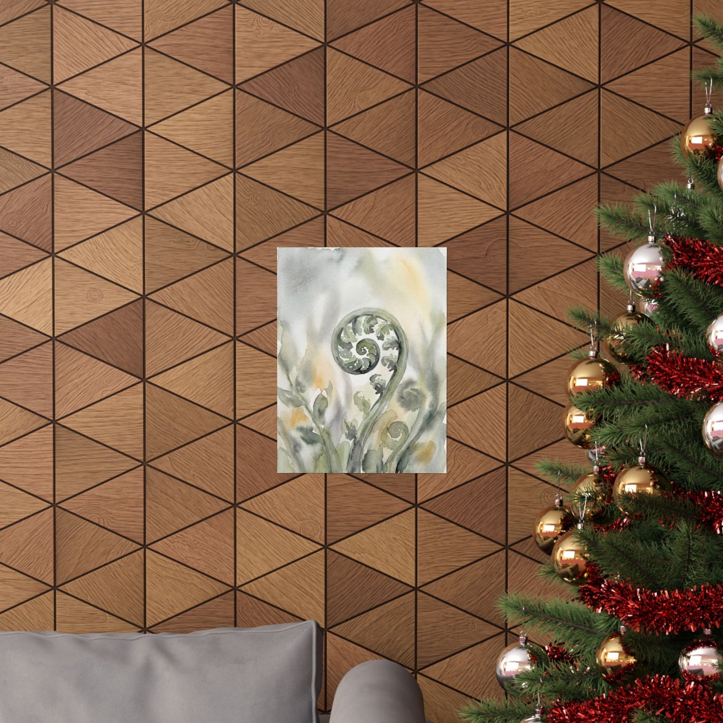 Fern Unfurling Watercolor Wall Art Print | Earthy Japandi Art