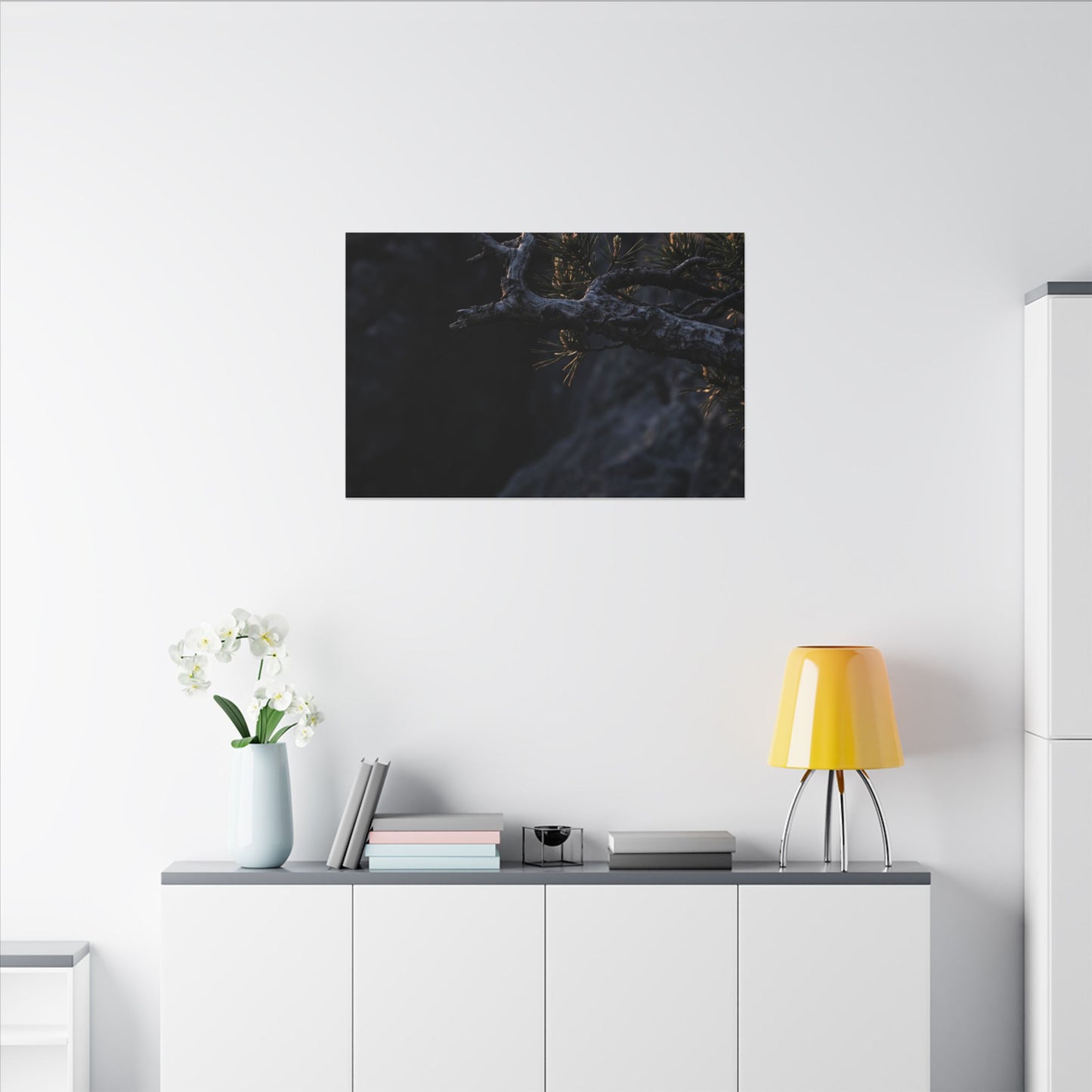 Pine Tree Moody Minimal Canvas Art | Sophisticated Dark Japandi Art