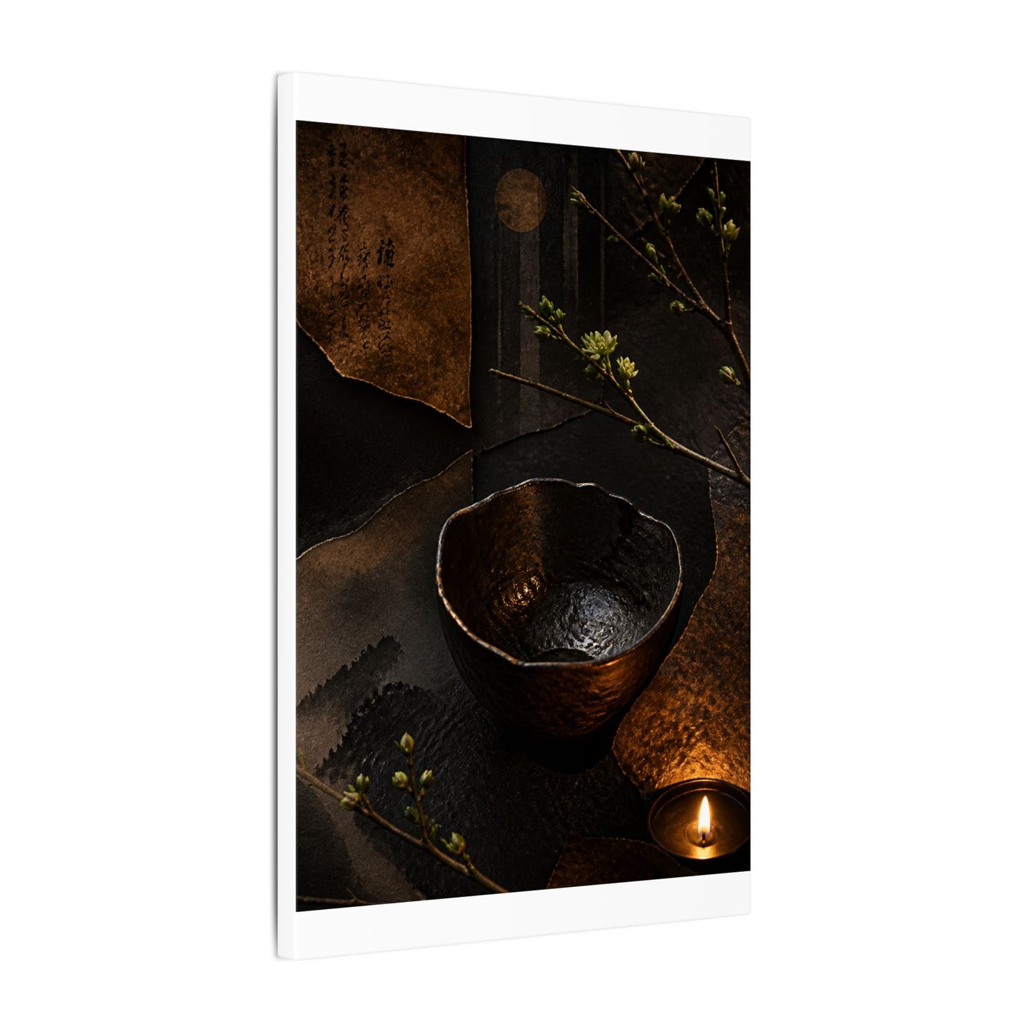 Atmospheric Ceramic Bowl Canvas Art - Shadow Zen Dark Japandi