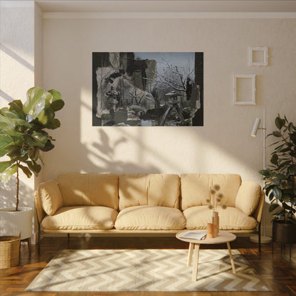 Winter Moonlit Garden Dark Texture Canvas Art | Moody Decor