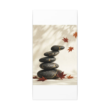 Kintsugi River Stones in Dappled | Crackle Gold Canvas Art