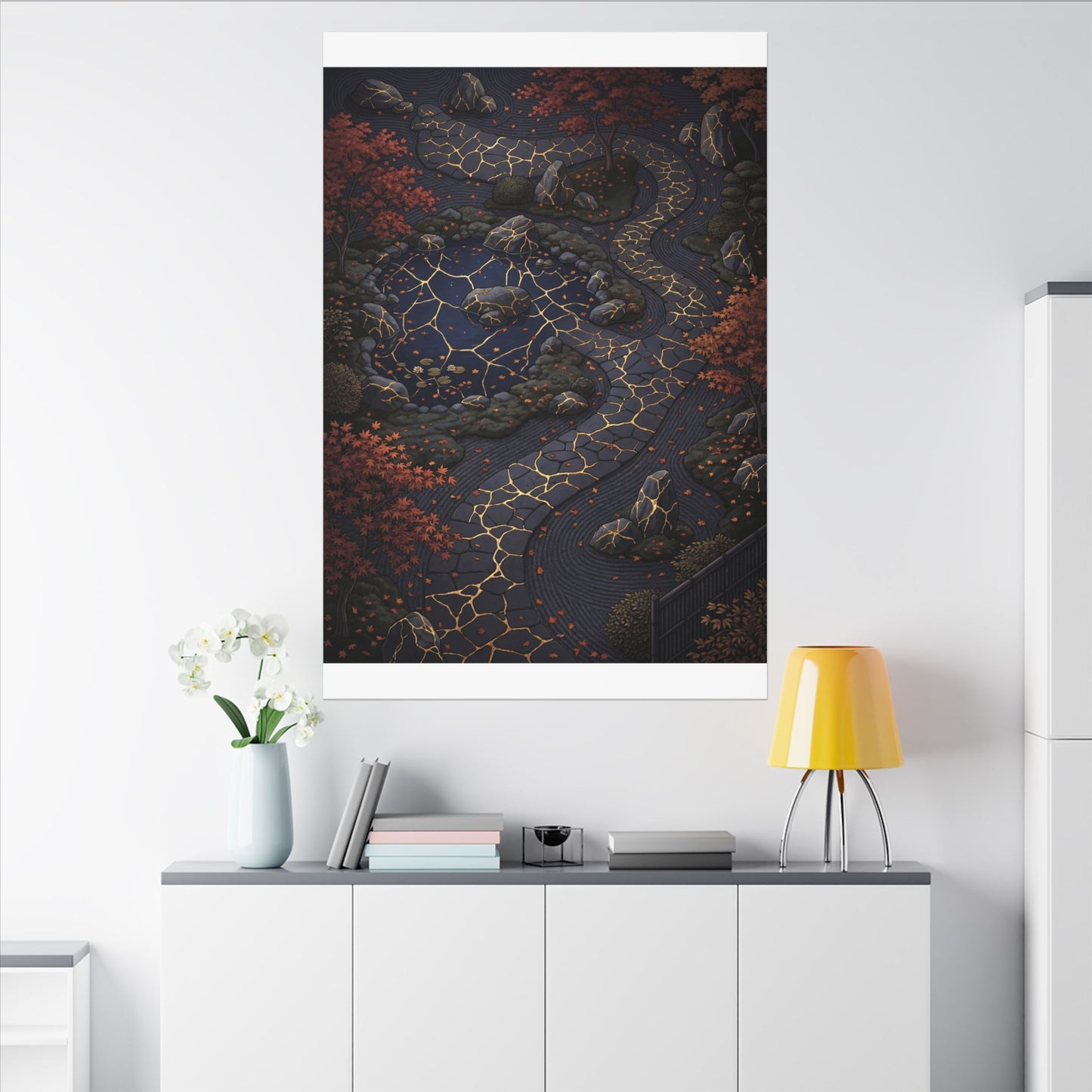 Moonlit Garden Gold Vein Canvas Art | Resilient Kintsugi Art