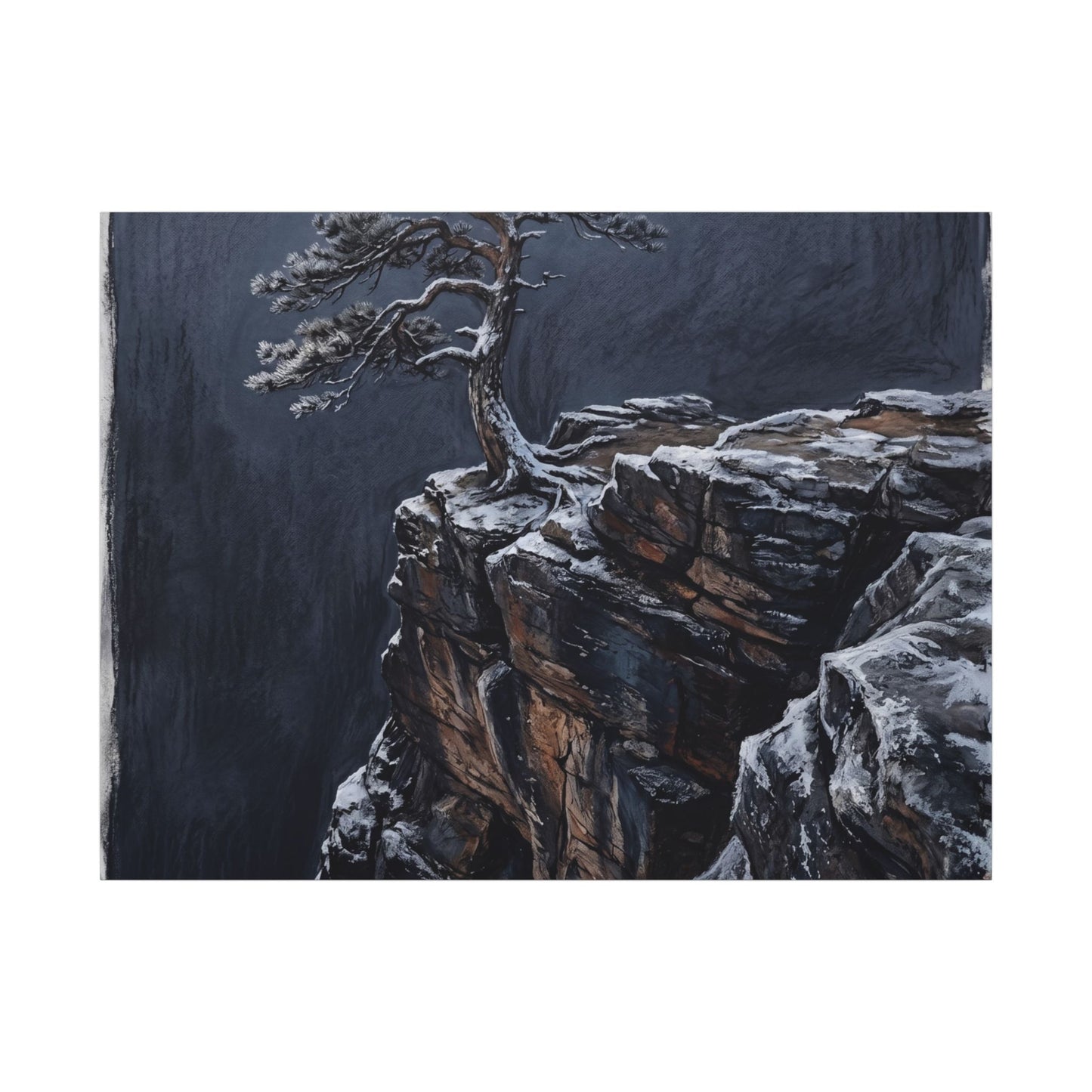 Dark Japandi Pine Tree in Dawn | Dark Texture Canvas Art