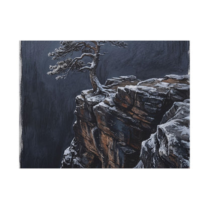 Dark Japandi Pine Tree in Dawn | Dark Texture Canvas Art