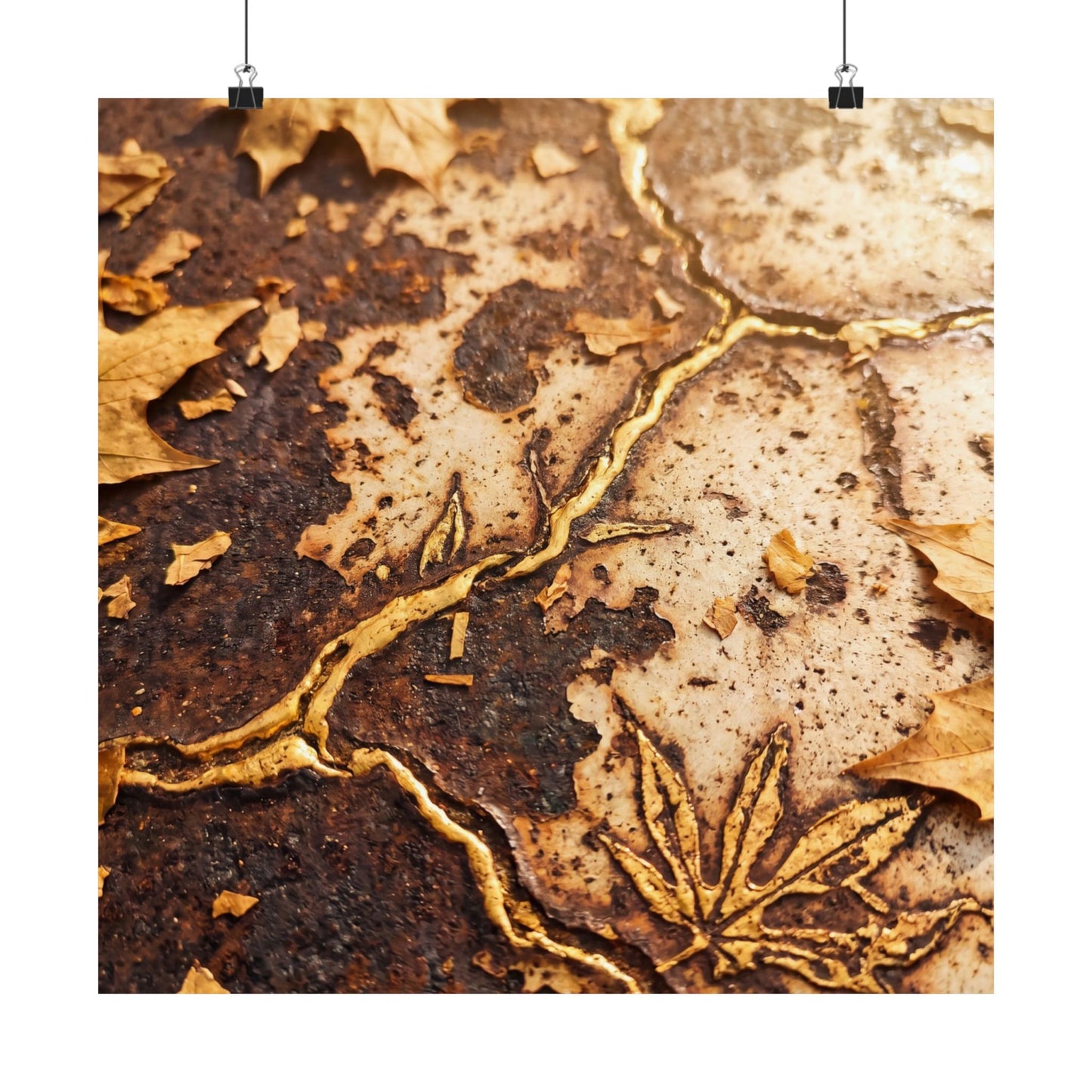 Rust Patina Wall Art Print | Autumn Kintsugi Gold Vein Art