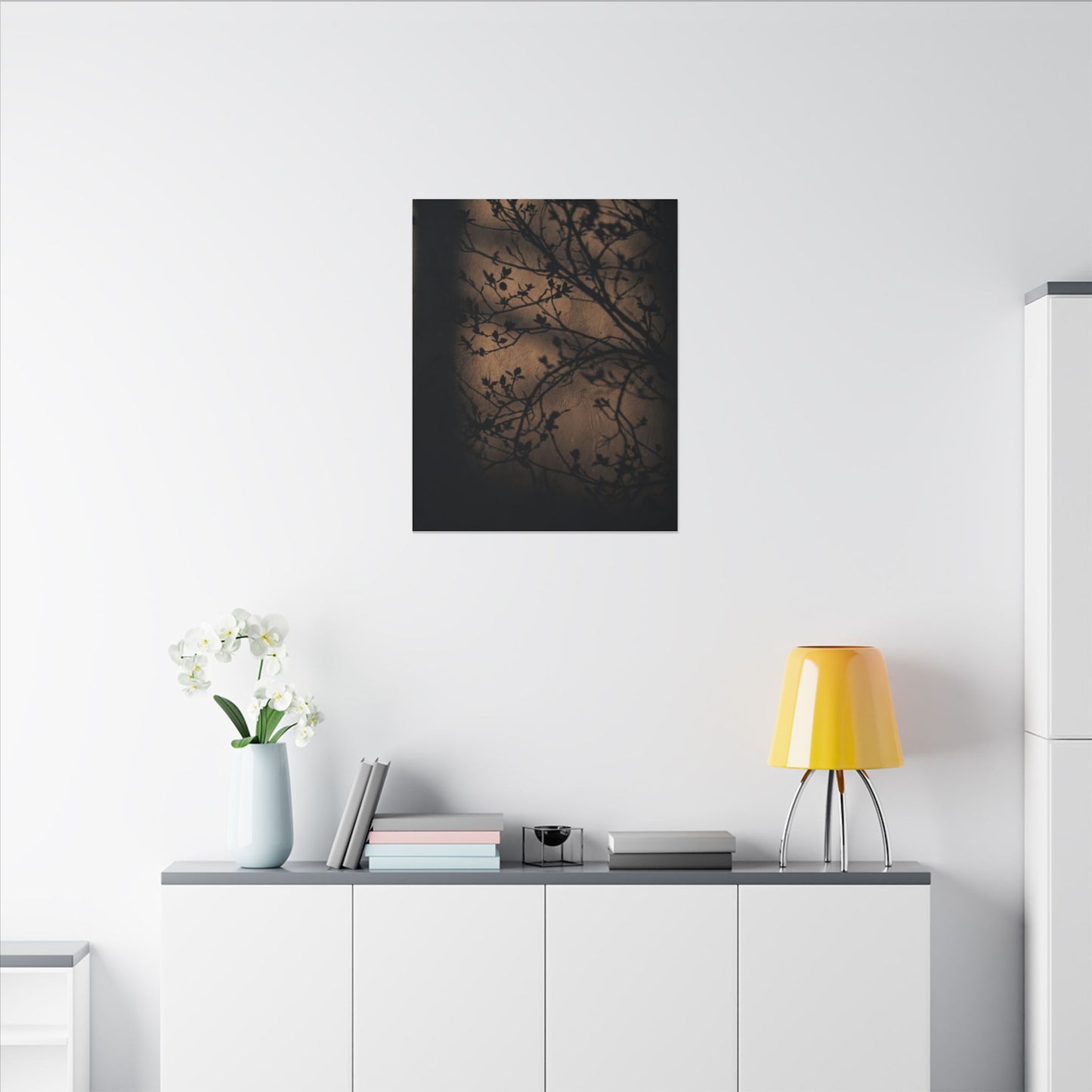 Dark Japandi Shadow Play in Golden Hour | Shadow Zen Canvas Art