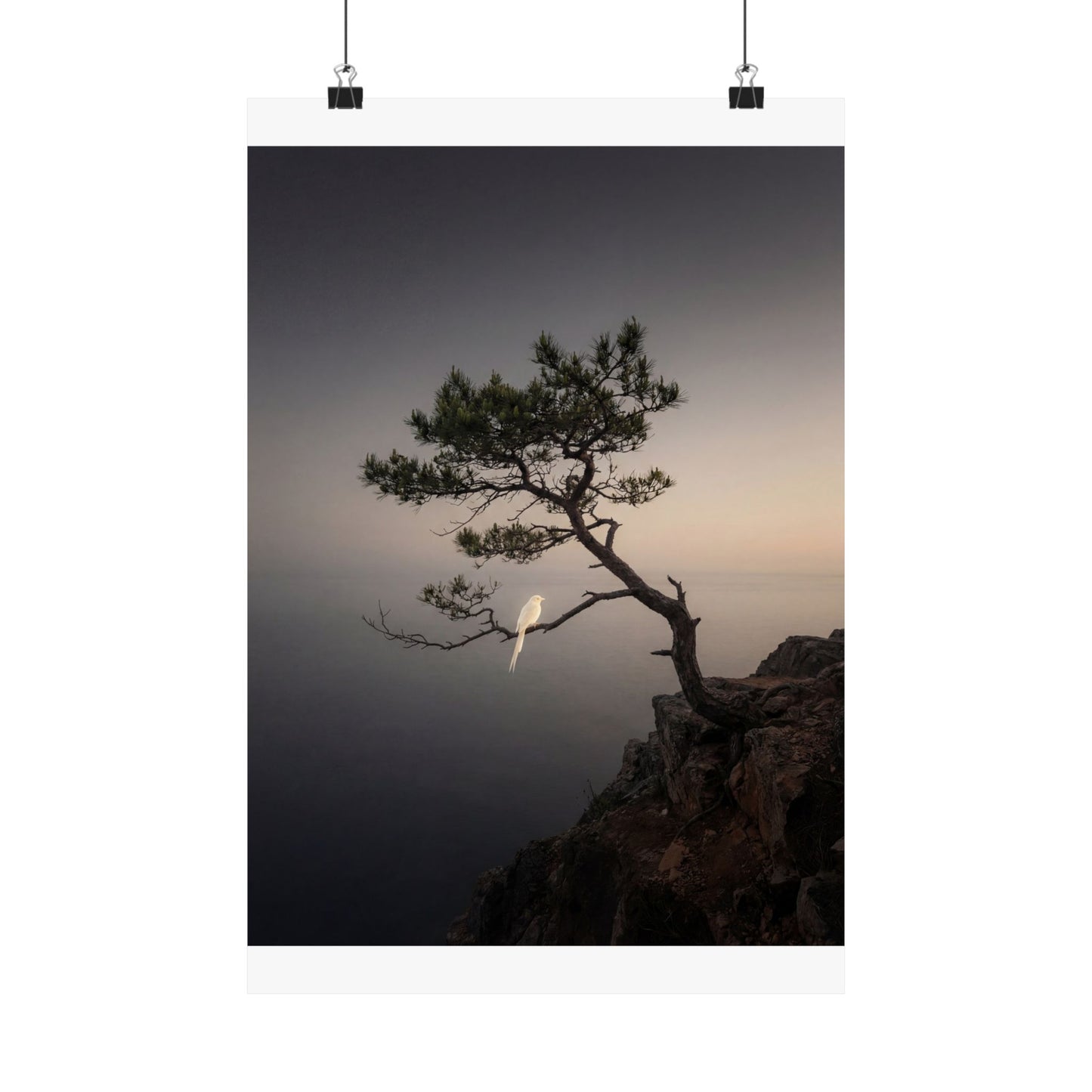 Moody Pine Tree Wall Art Print - Moody Minimal Dark Japandi Art Print