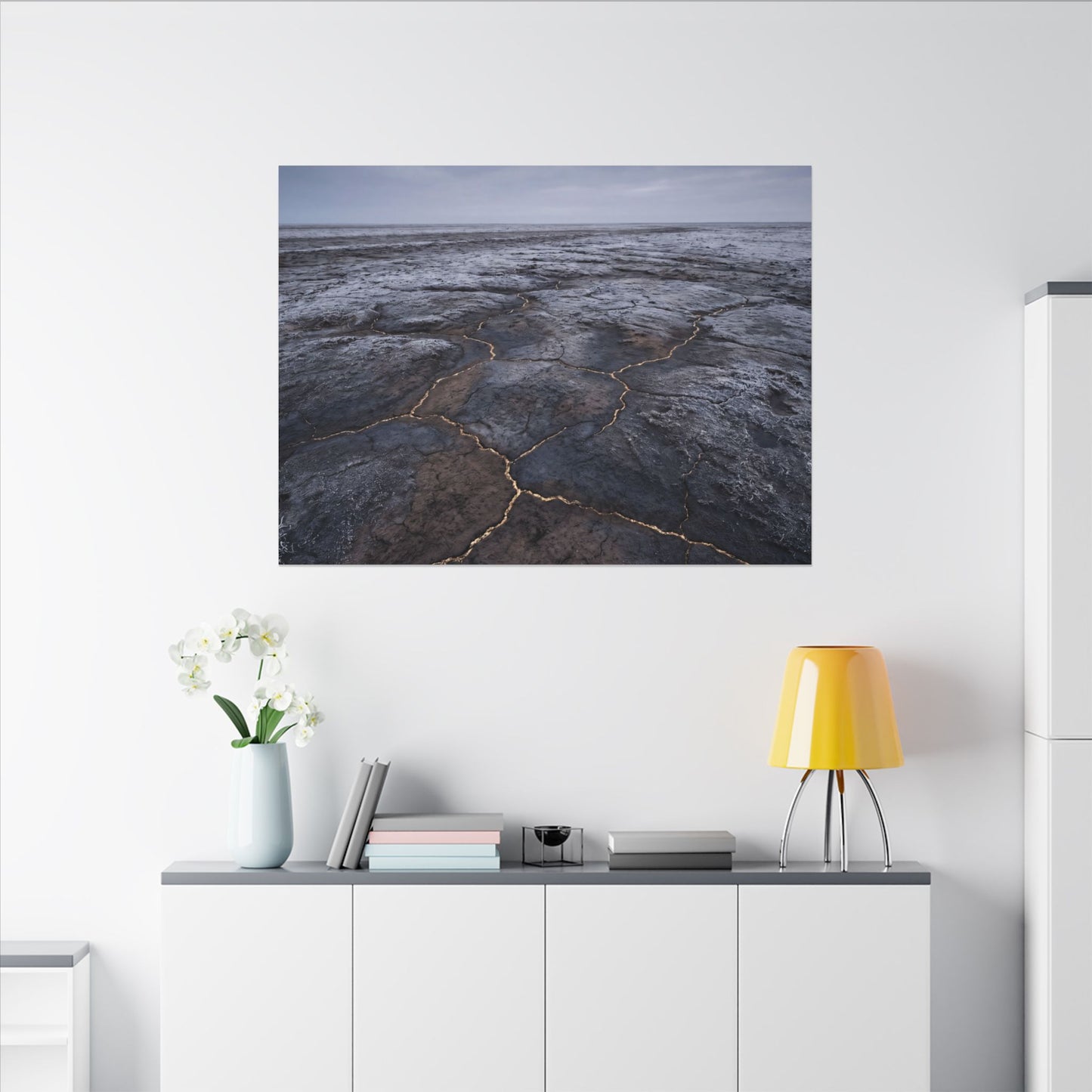 Dark Japandi Cracked Earth in Overcast | Dark Texture Canvas Art