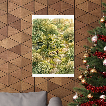 Japandi Stone Lantern in Golden Hour | Watercolor Wall Art Print