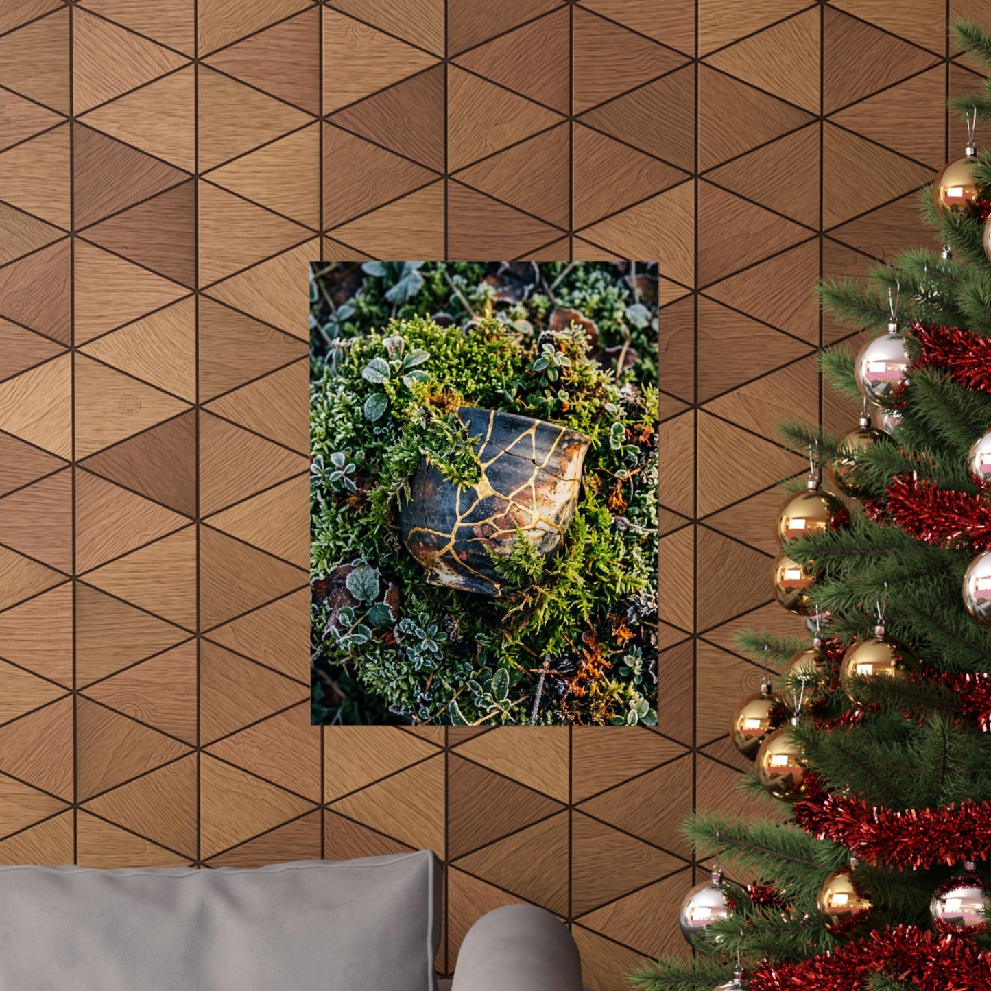 Winter Moss Close Up Gold Repair Wall Art Print | Beautiful Decor