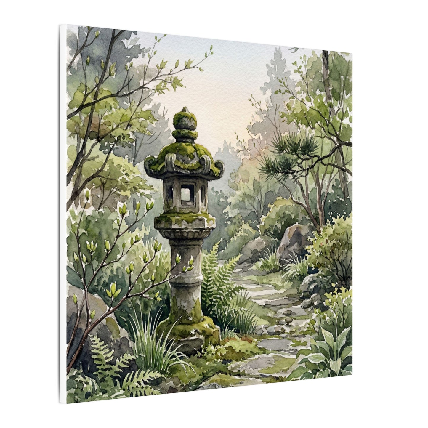 Neutral Stone Lantern Canvas Art - Watercolor Japandi